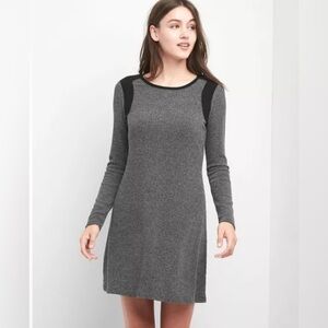 GAP Women Gray Black Colorblock Ribbed Long Sleeve Crew Neck Swing Dress XSP